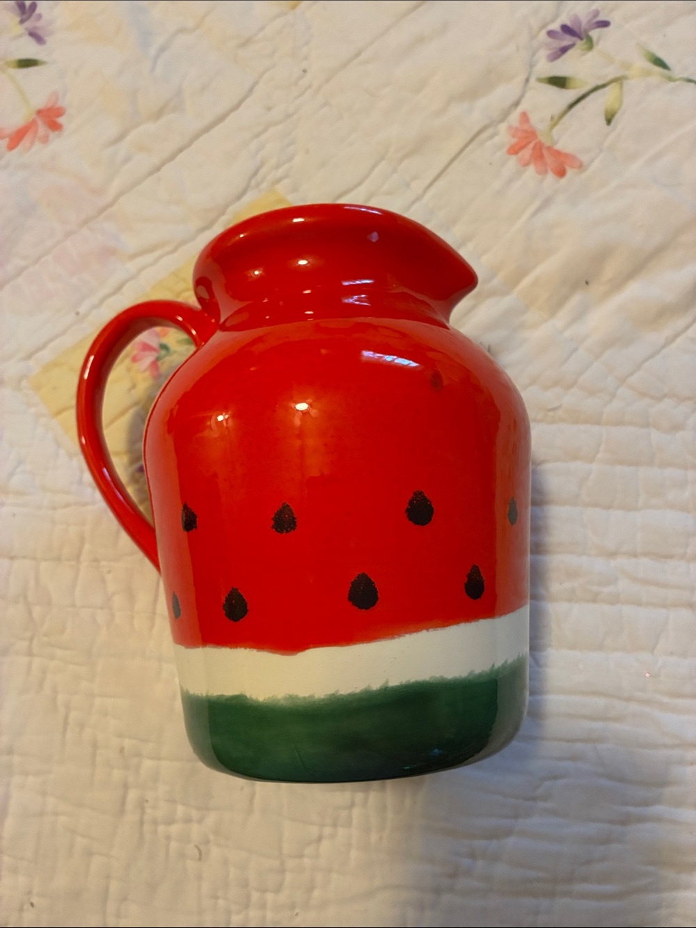 Red Ceramic Watermelon-Style Pitcher - Picture 2 of 4